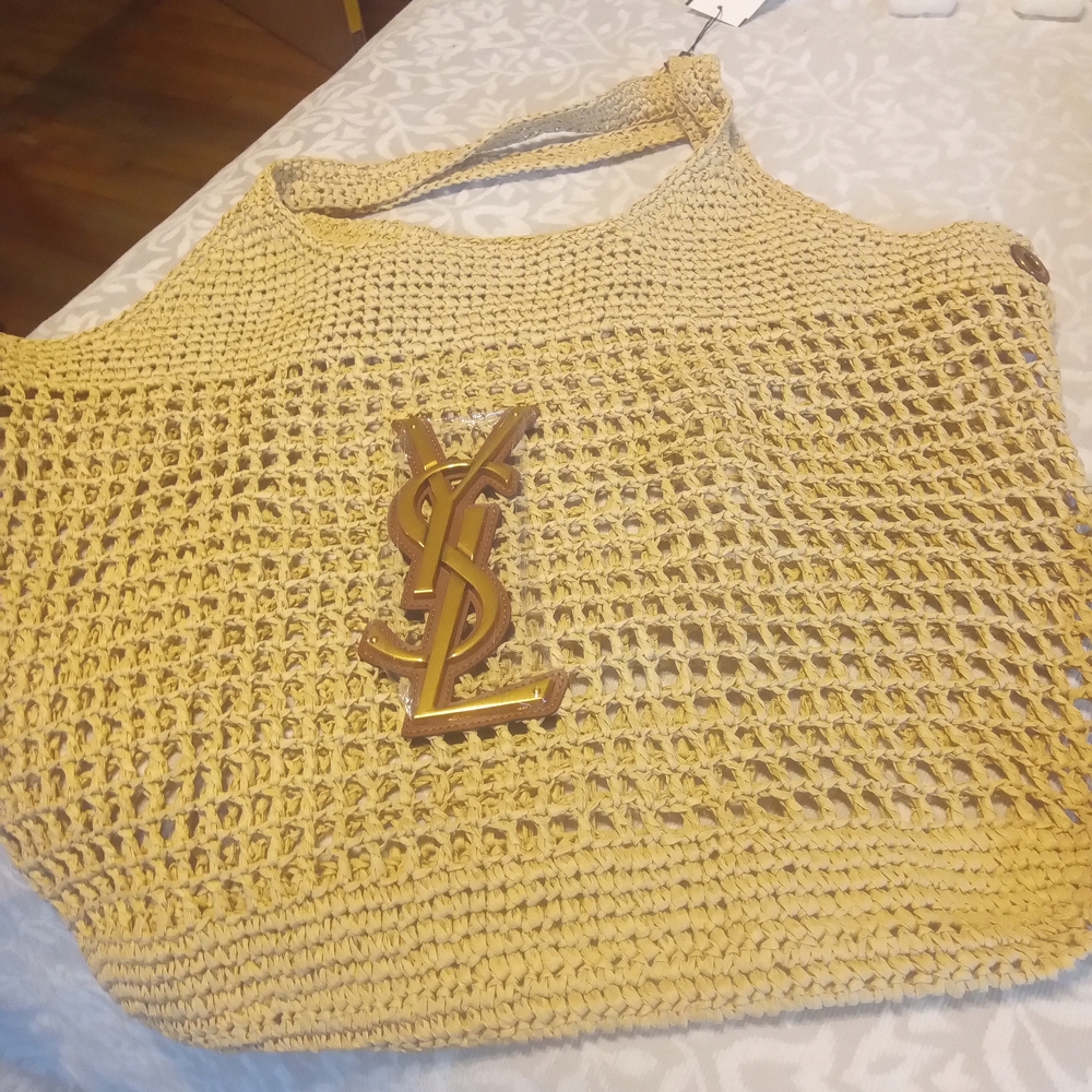 Yellow Crochet Tote with Gold Logo Accent